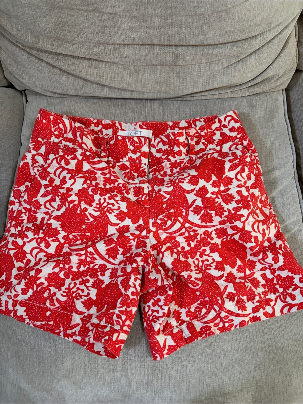 LOFT Red Floral Cotton Bermuda Shorts